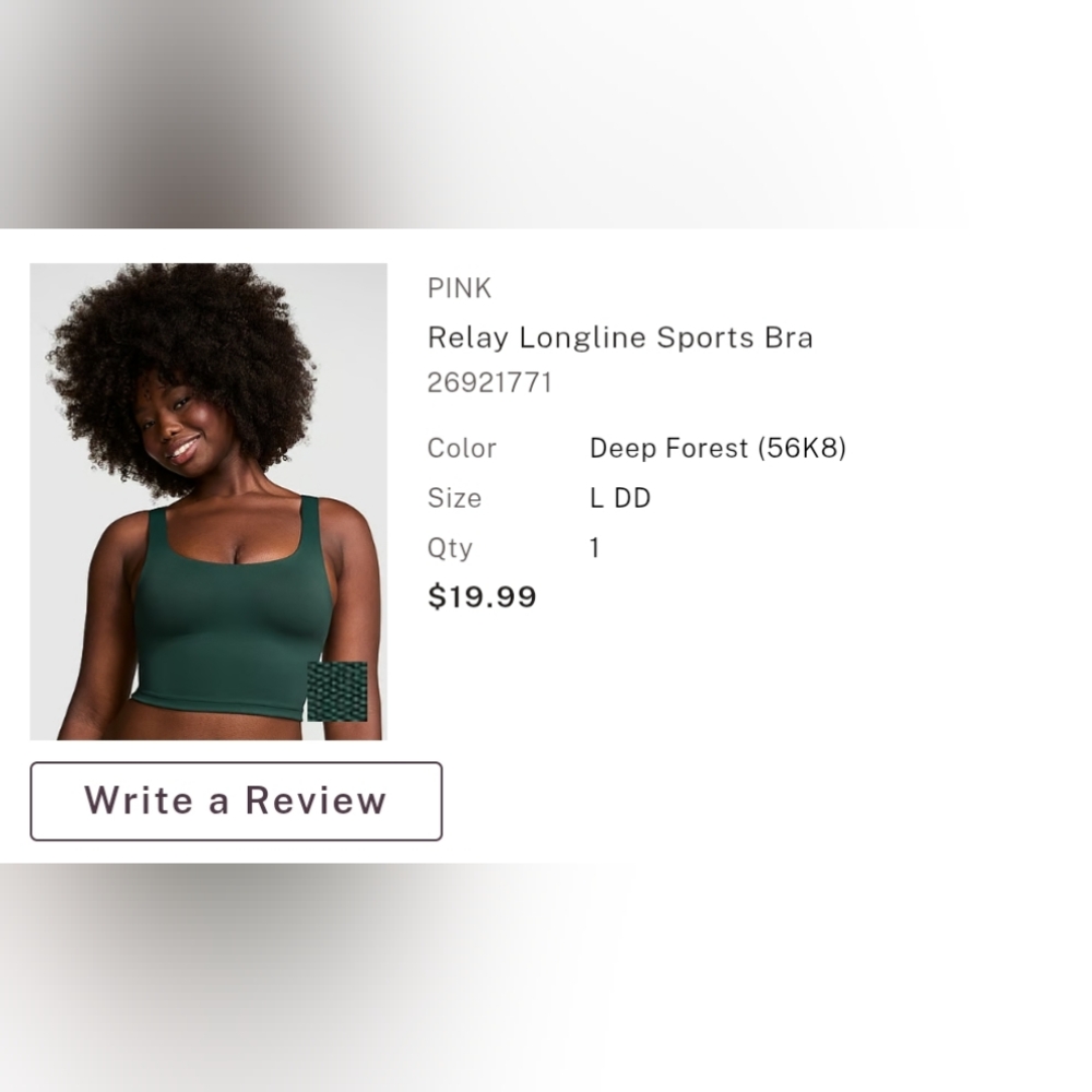 PINK Victoria's Secret Deep Forest Relay Longline Sports Bra